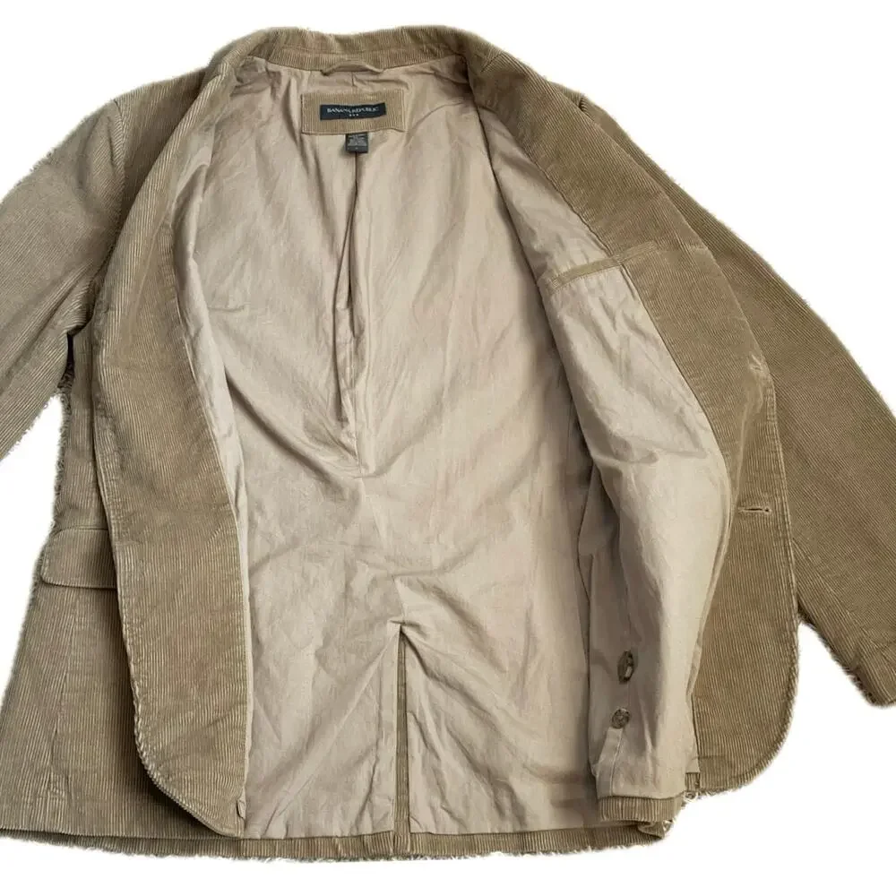BANANA REPUBLIC Corduroy Blazer Sport Jacket Mens L Tan Brown Preppy‎ Academia